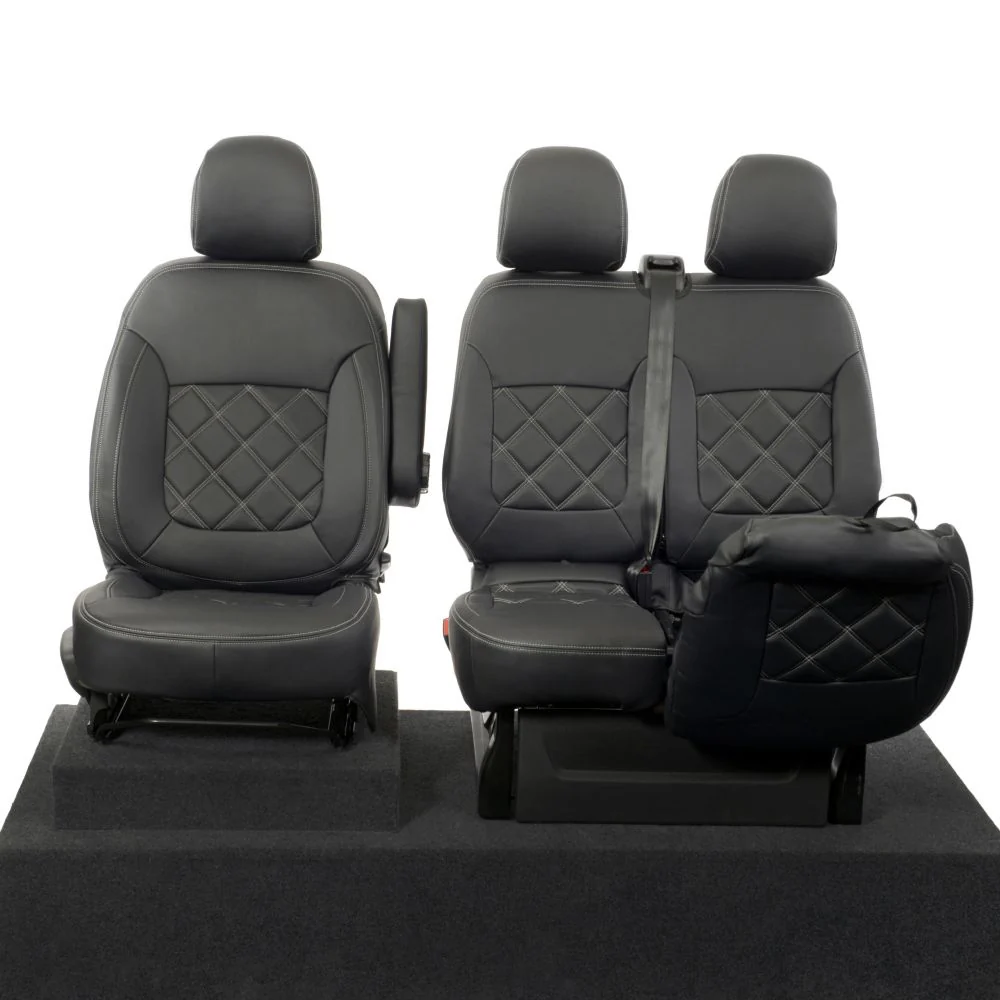 Vauxhall Vivaro Van 2014-2019 No Folding Middle Seat Leatherette Seat Covers - Front - Image 3
